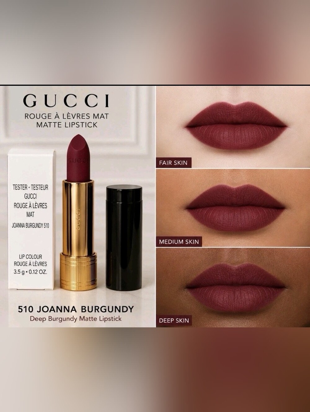 Gucci Matte Lipstick — Joanna Burgundy Brand New Tester No Box
